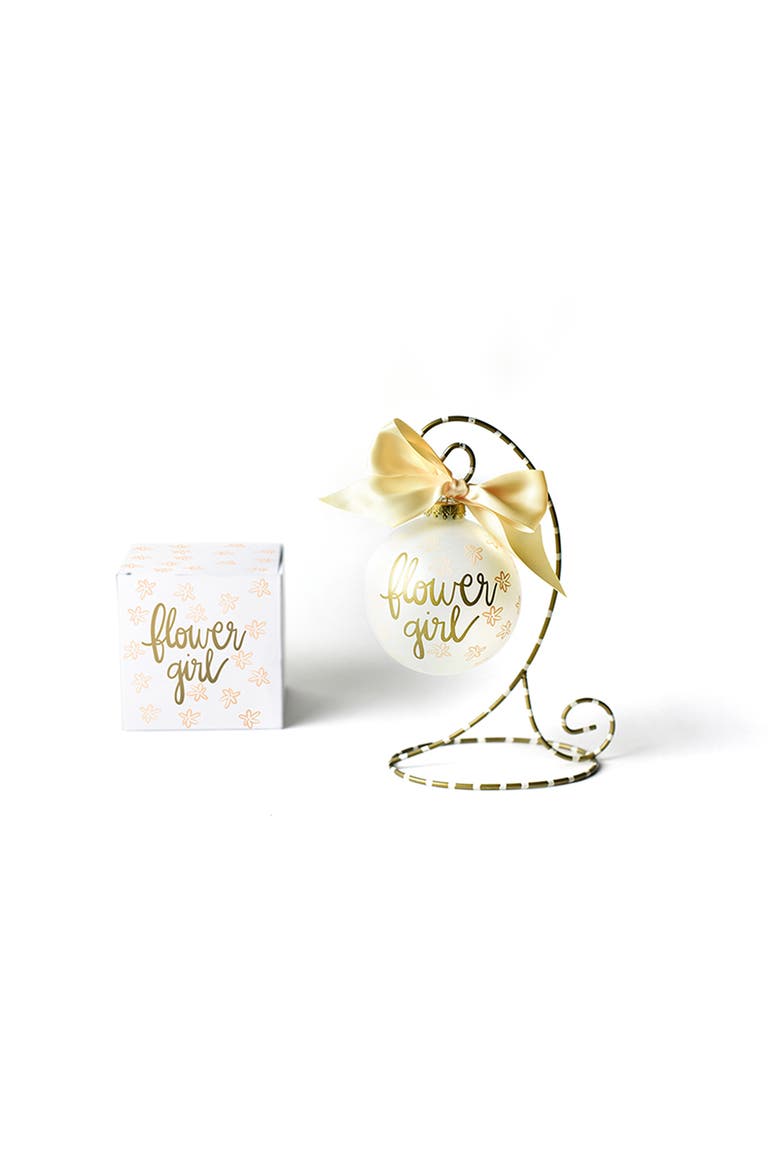 Floral Flower Girl Glass Ornament with Gold and White Stand, Main, color, White