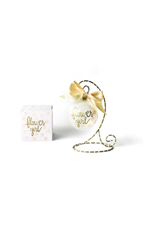Floral Flower Girl Glass Ornament with Gold and White Stand