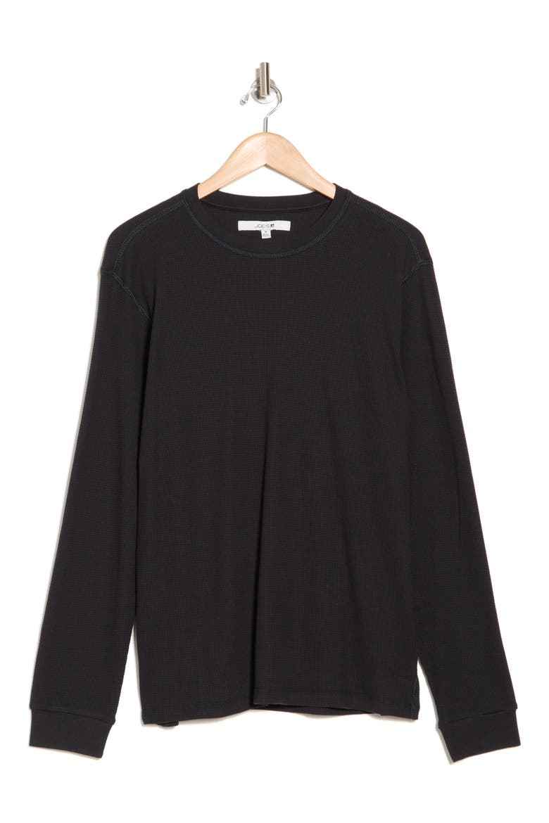 Crewneck Waffle Knit Long Sleeve T-Shirt, Alternate, color, BLACK