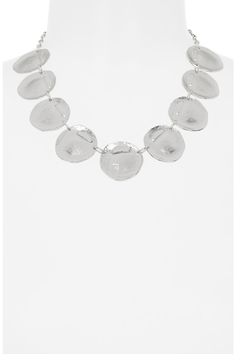 Textured Disc Frontal Necklace, Alternate, color, SILVER
