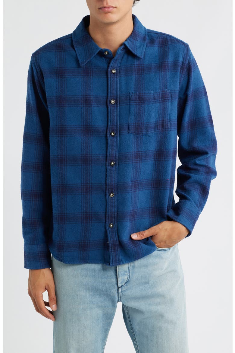 Appalachian Plaid Cotton Flannel Button-Up Shirt, Main, color, NAVY