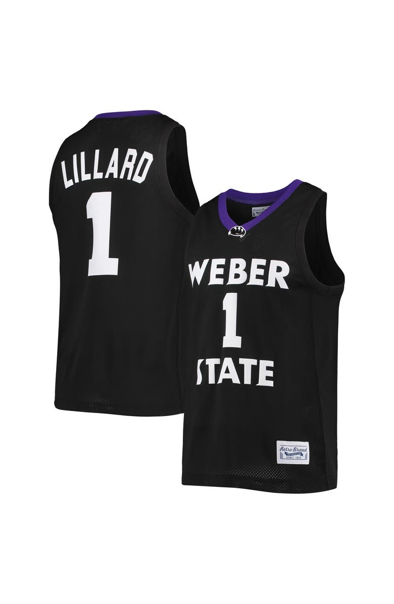 Retro Brand Men's Original Retro Brand Damian Lillard Black Weber State Wildcats Alumni Commemorative Classic Basketball Jersey, Alternate, color, 