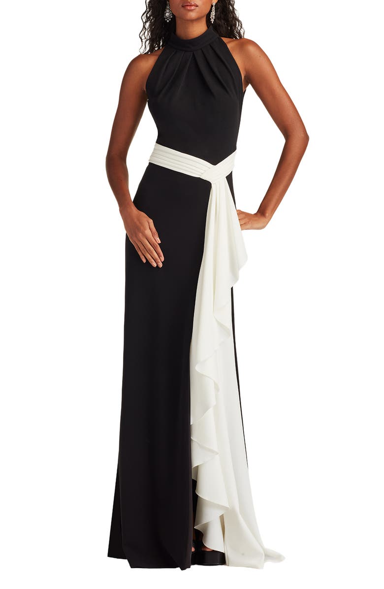 Tadashi Shoji Sleeveless Sheath Gown, Main, color, Black/ Ivory