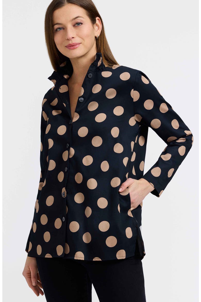 Carolina Dot Print Cotton Button-Up Shirt, Alternate, color, BLACK/ ALMOND