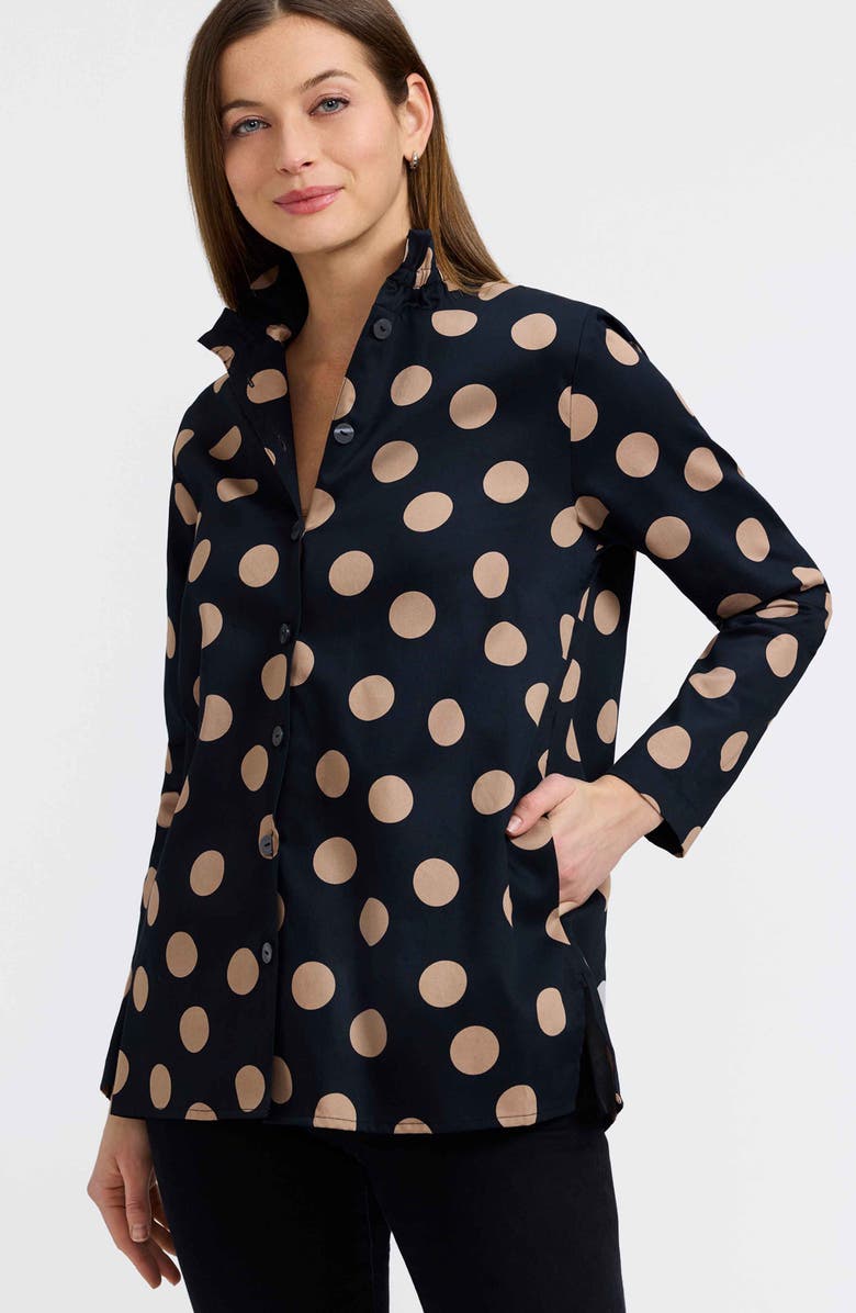 Foxcroft Carolina Dot Print Cotton Button-Up Shirt, Alternate, color, Black/ Almond