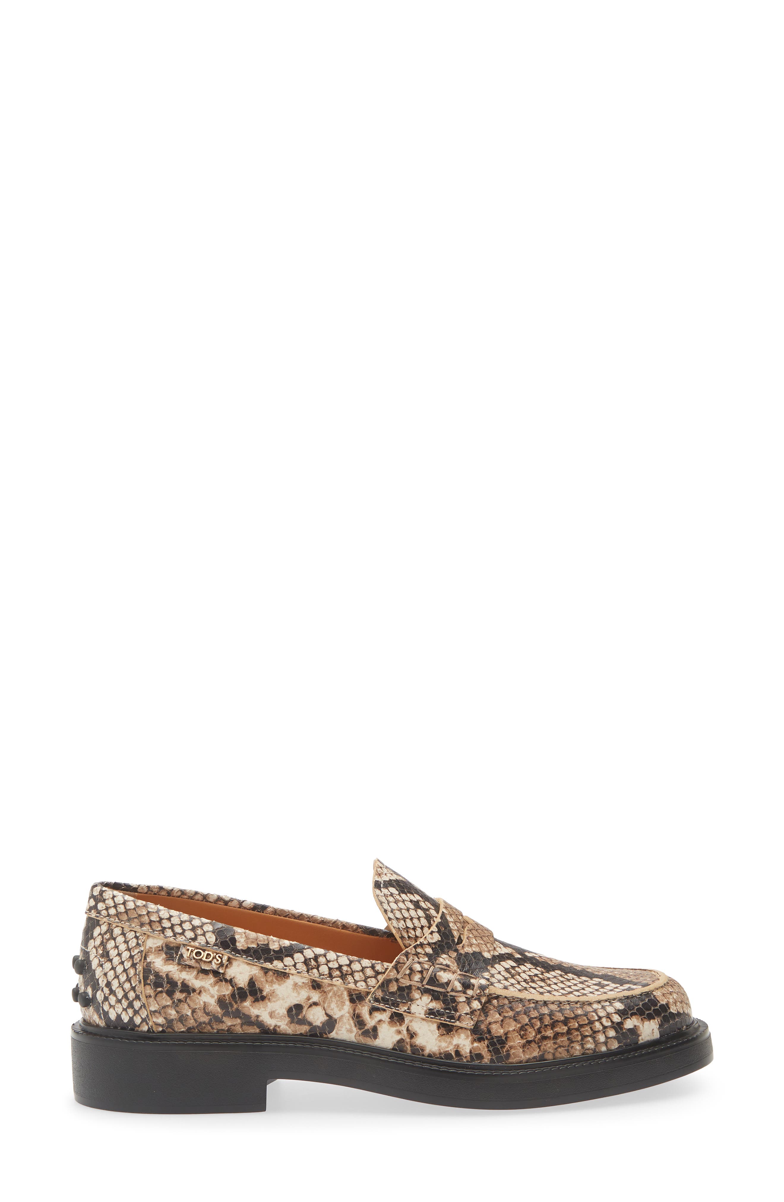 Python Embossed Leather Penny Loafer, Alternate, color, NATURALE SCURO