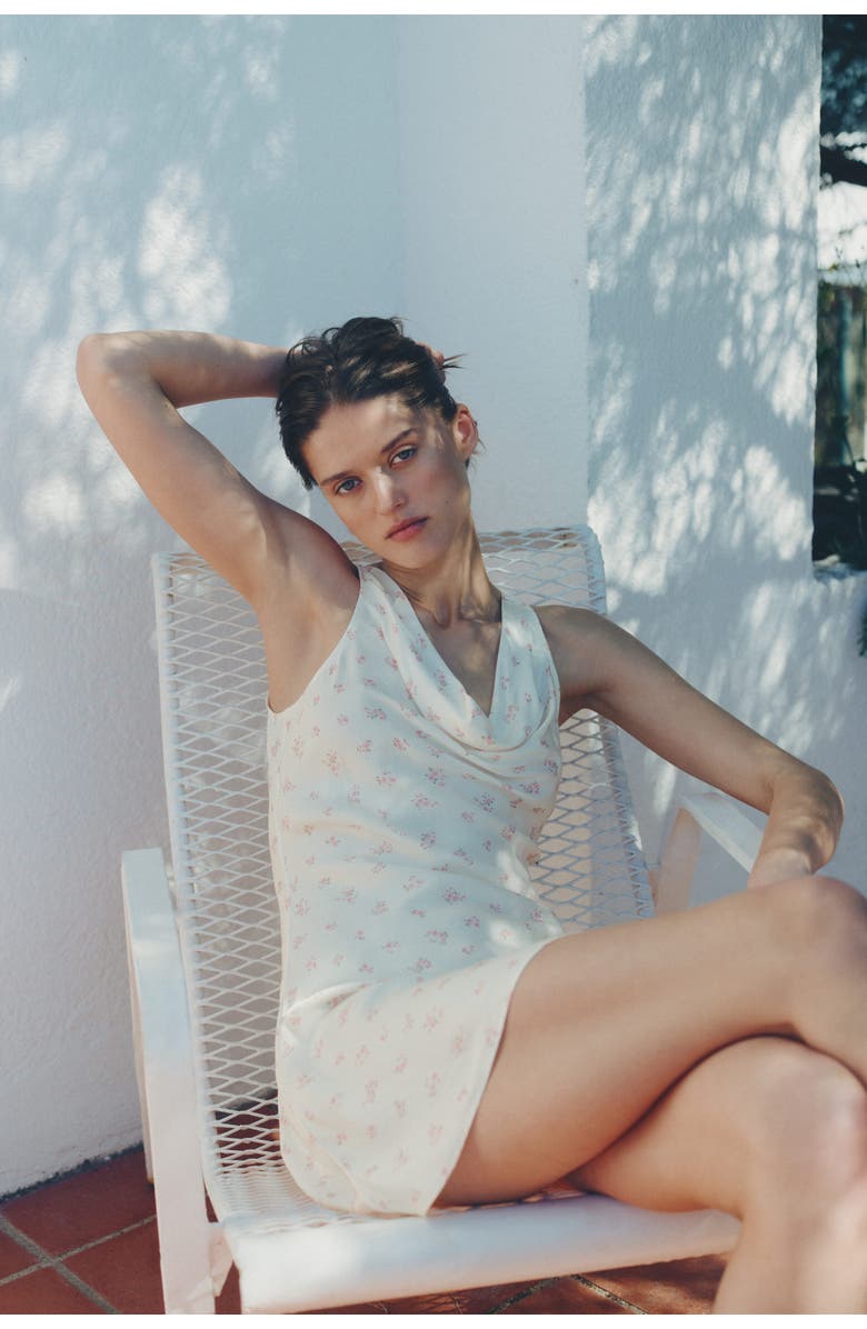 H&M Cowl-neck Satin Dress, Alternate, color, Cream/Floral