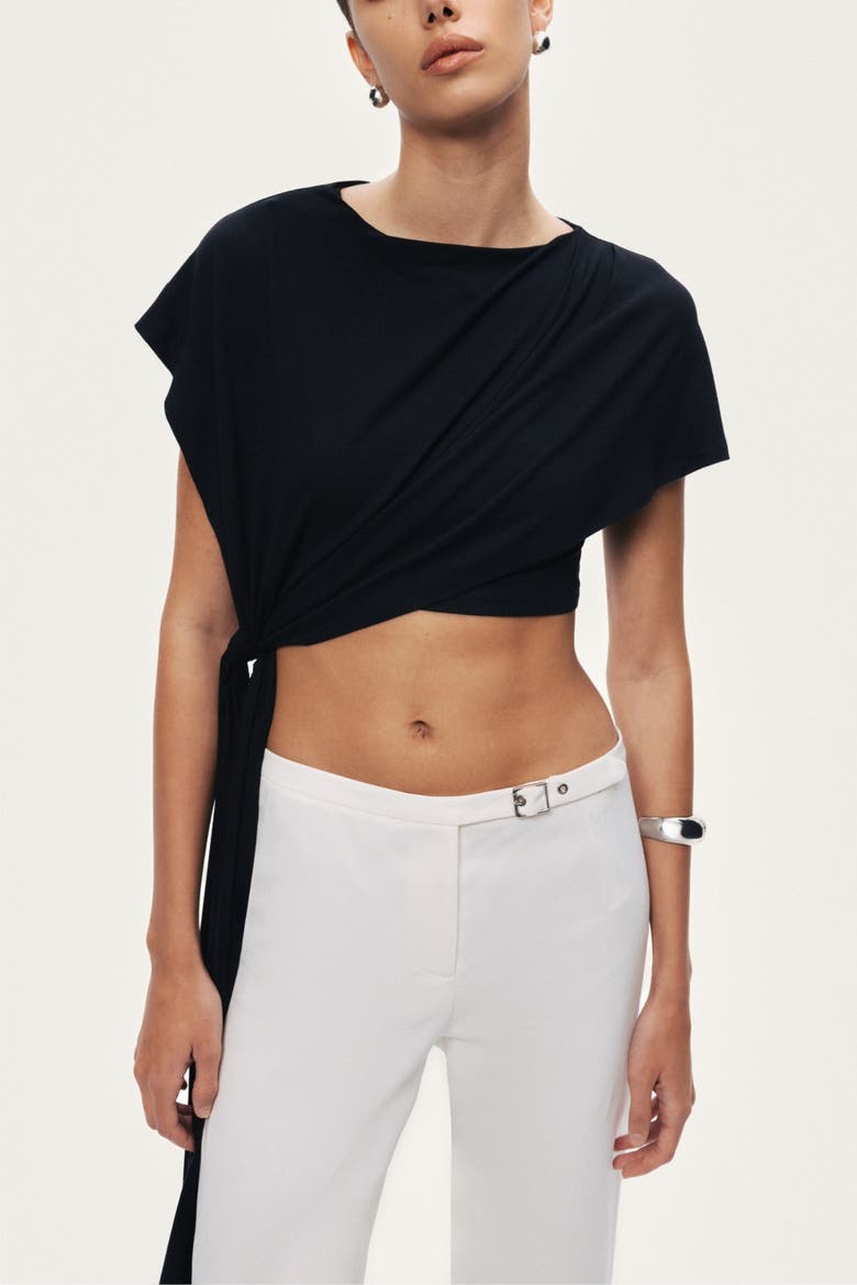 Asymmetric Tie-Front Crop Top, Alternate, color, Black