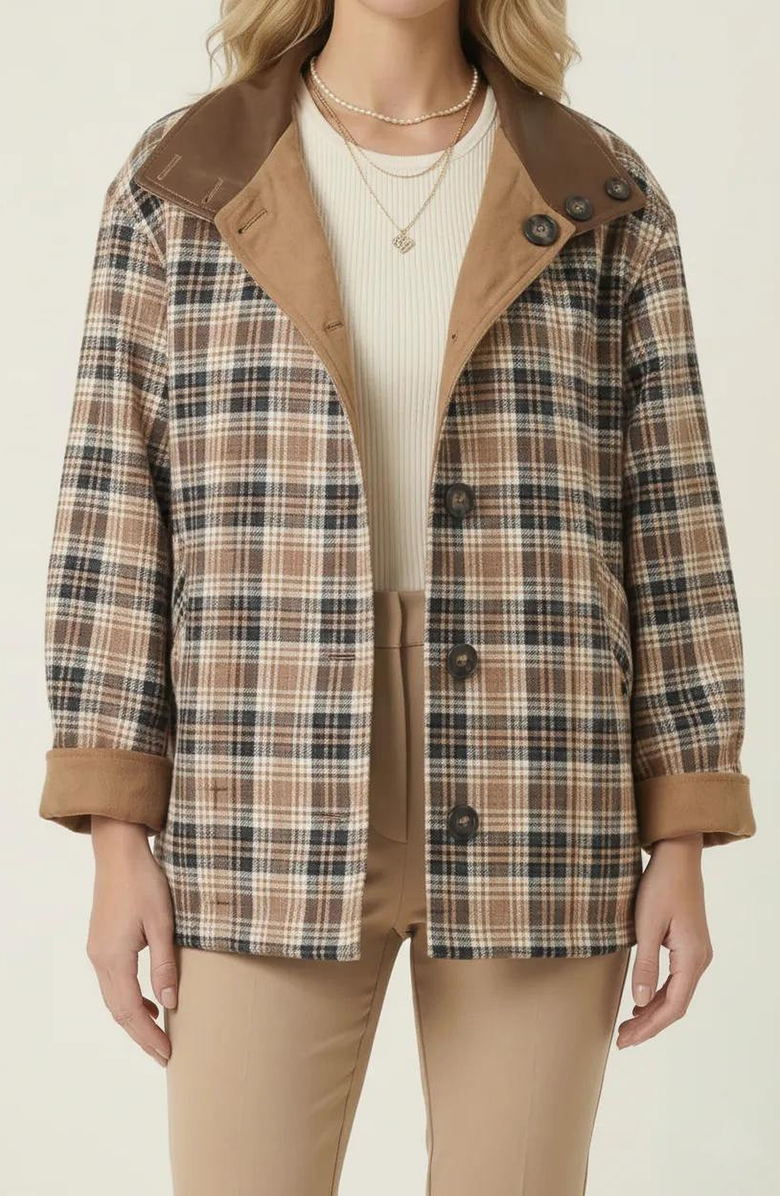 Modenaire Reversible Plaid Jacket, Alternate, color, Camel / Plaid