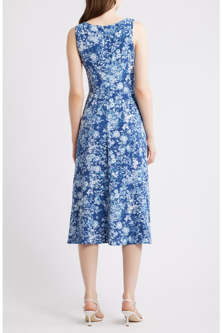 Floral Pleat Waist Sleeveless Midi Dress, Alternate, color, DEMIN