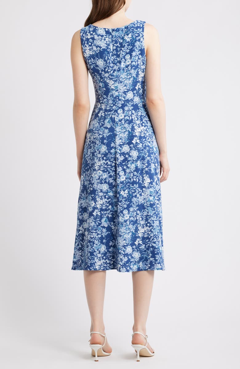 Connected Apparel Floral Pleat Waist Sleeveless Midi Dress, Alternate, color, Demin
