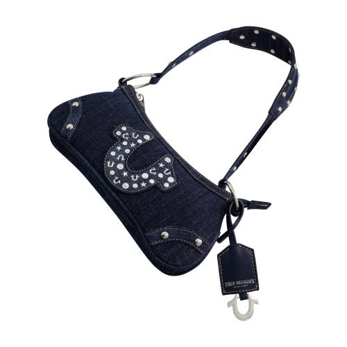 True Religion Studded Horseshoe Denim Shoulder Bag In Blue