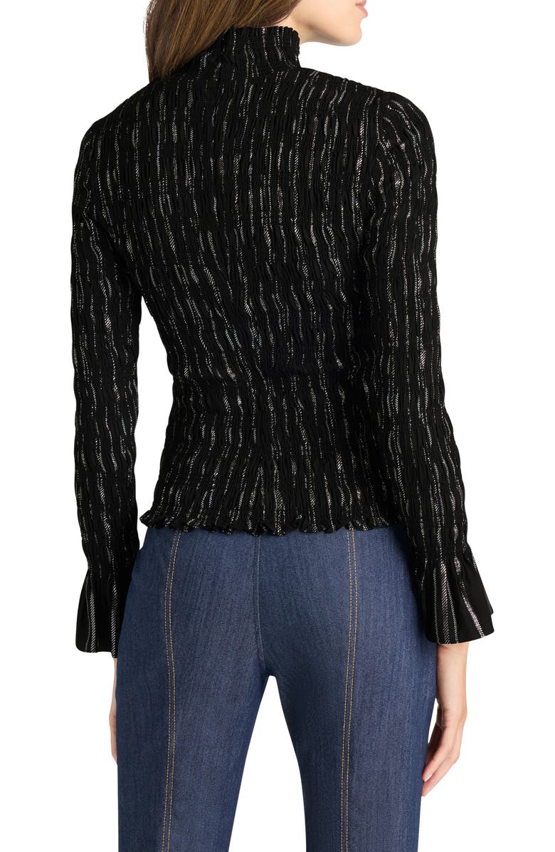 Cinq à Sept Cooper Metallic Smocked Top, Alternate, color, Black/ Silver