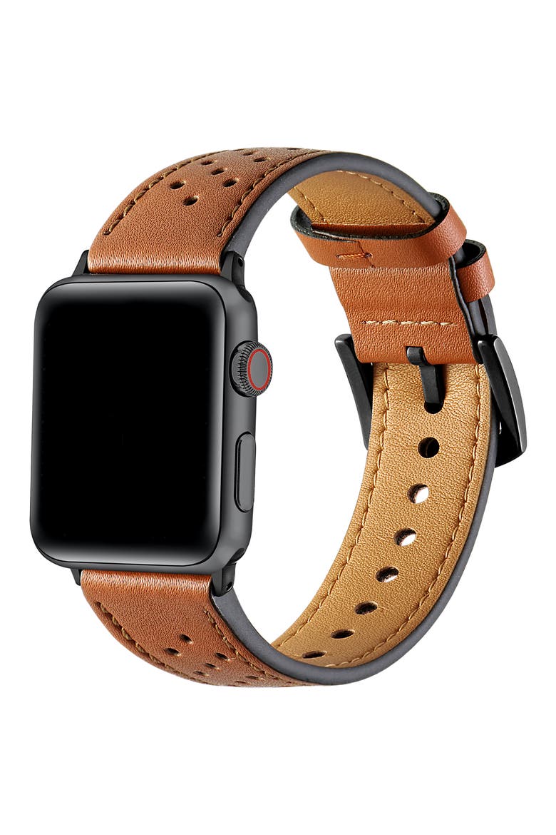 Derek Perforated Leather Apple Watch® Watchband, Alternate, color, BROWN