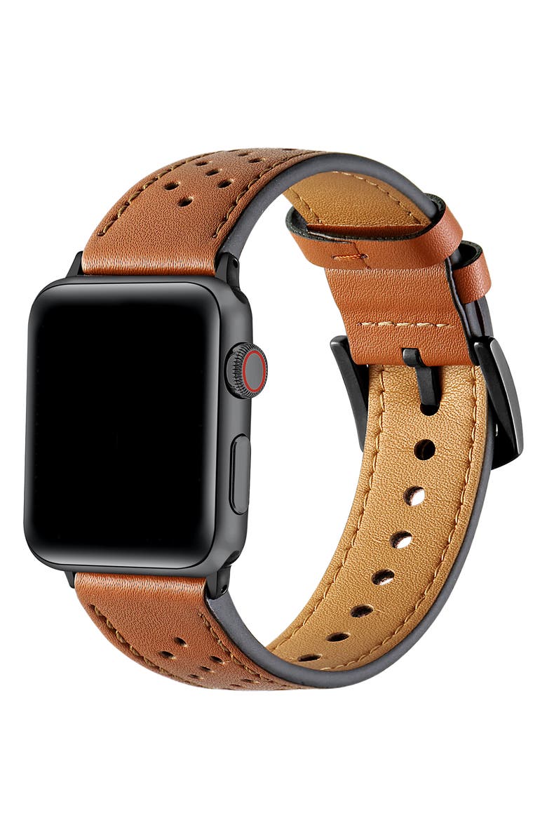 The Posh Tech Derek Perforated Leather Apple Watch<sup>®</sup> Watchband, Alternate, color, Brown