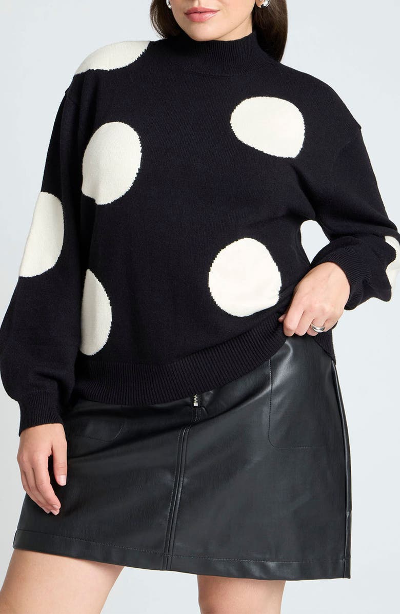 ELOQUII Polka Dot Mock Neck Sweater, Main, color,