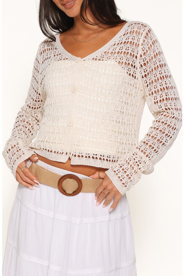 Lorelle Pointelle Cardigan, Main, color, BUTTER