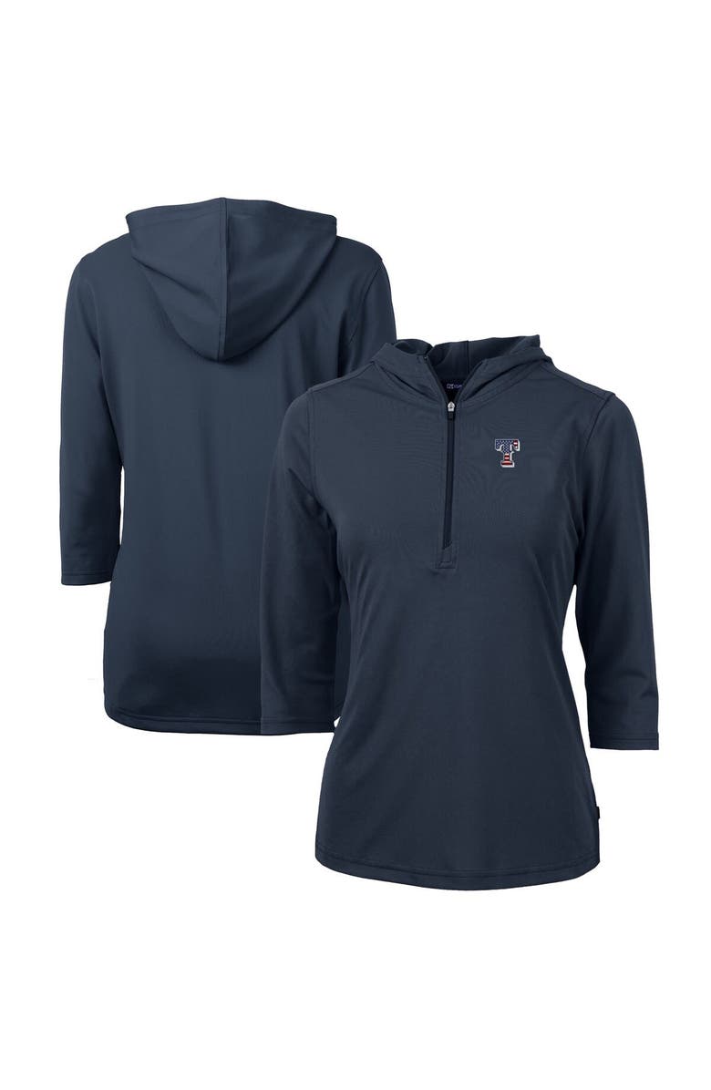 Cutter & Buck Women's Cutter & Buck Navy Texas Rangers Americana Logo DryTec Virtue Eco Pique Recycled Half-Zip Pullover Hoodie, Main, color, 