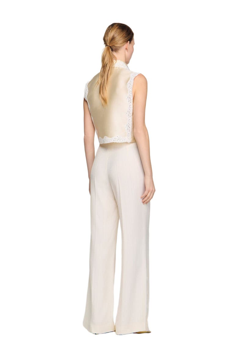 Buttoned-slit straight-leg trousers, Alternate, color, Ecru