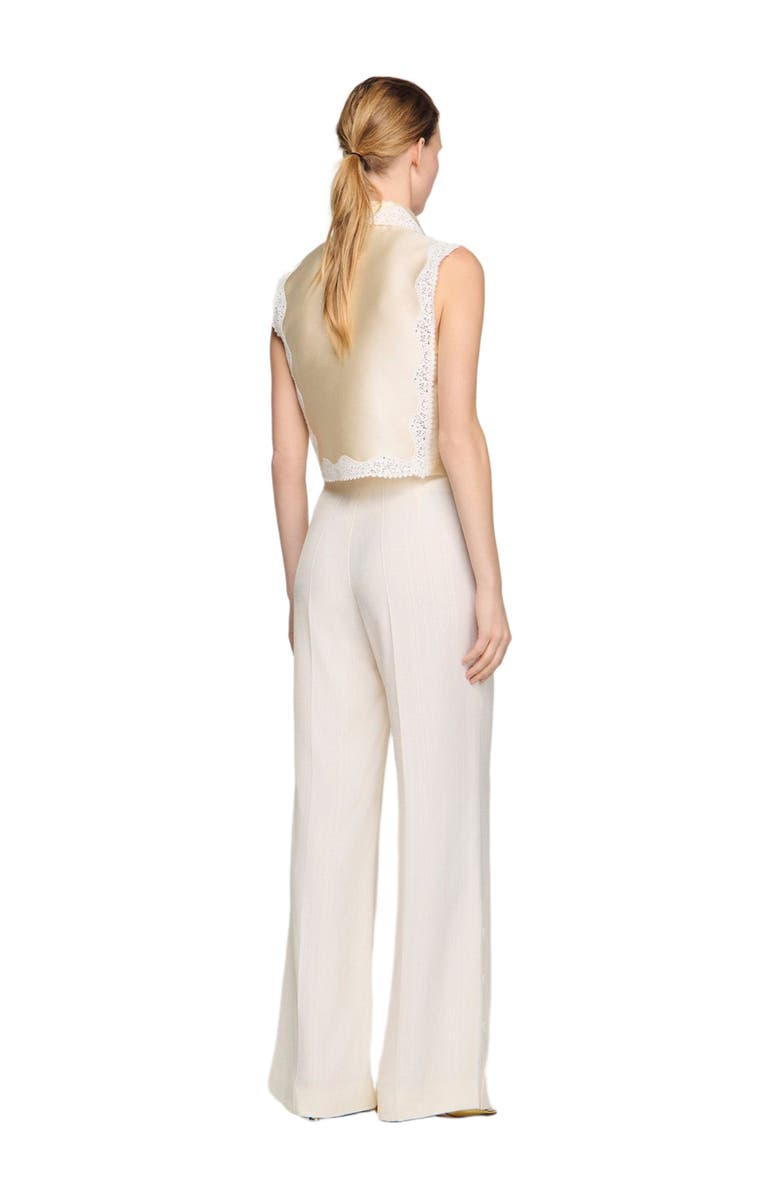 SANDRO Buttoned-slit straight-leg trousers, Alternate, color, Ecru
