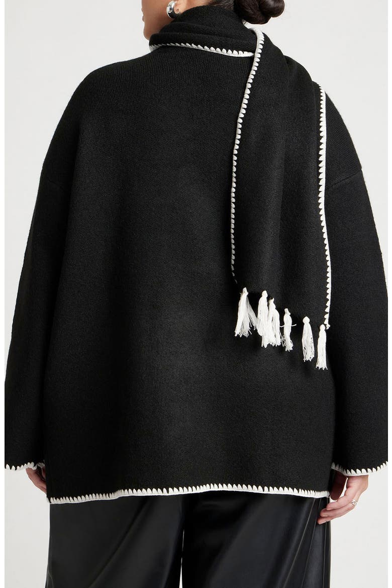 Sweater Coat with Attached Scarf, Alternate, color, BLACK ONYX