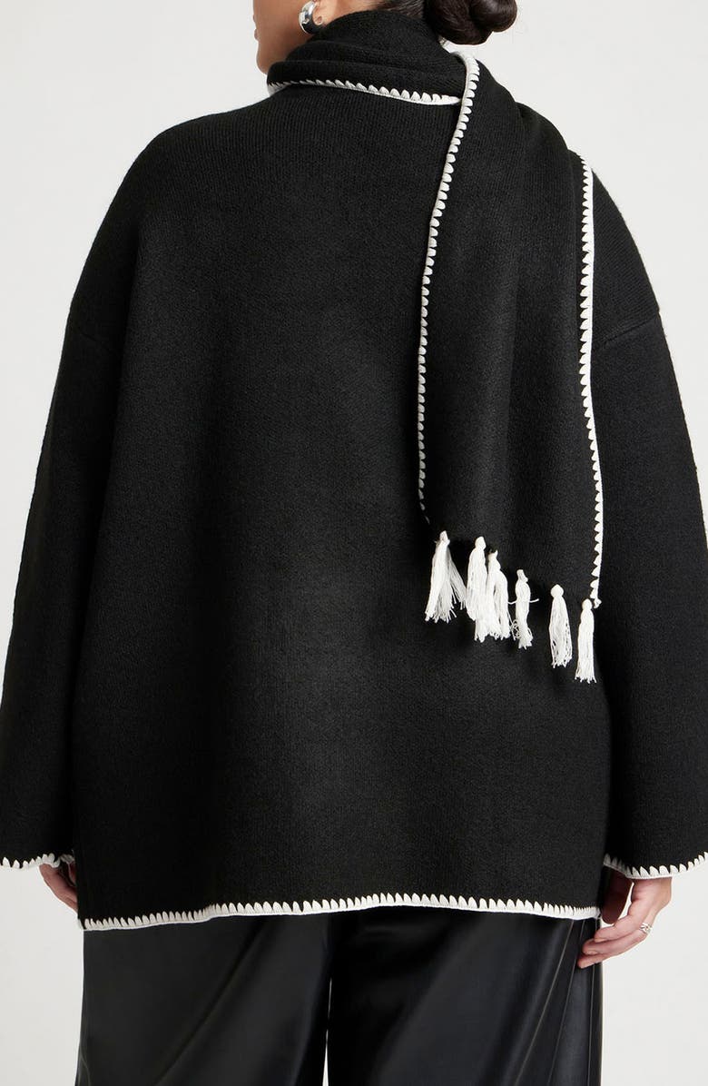ELOQUII Sweater Coat with Attached Scarf, Alternate, color, 