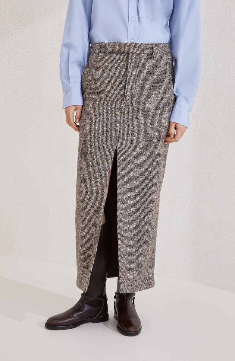 Brunello Cucinelli Sartorial pencil skirt, Alternate, color, Brown