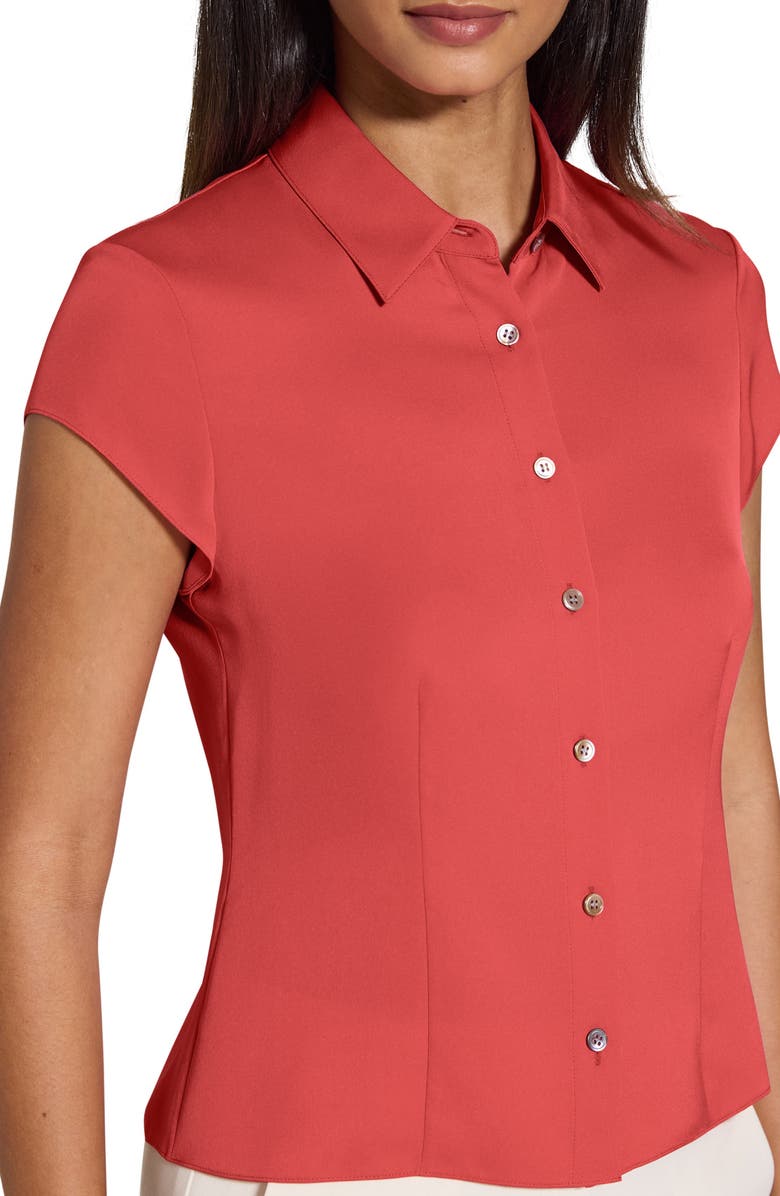 Theory Cap Sleeve Silk Shirt, Alternate, color, Claret