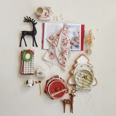 Stoneware Brie Baker with Wood Tree Shaped Spoon and Reactive Glaze