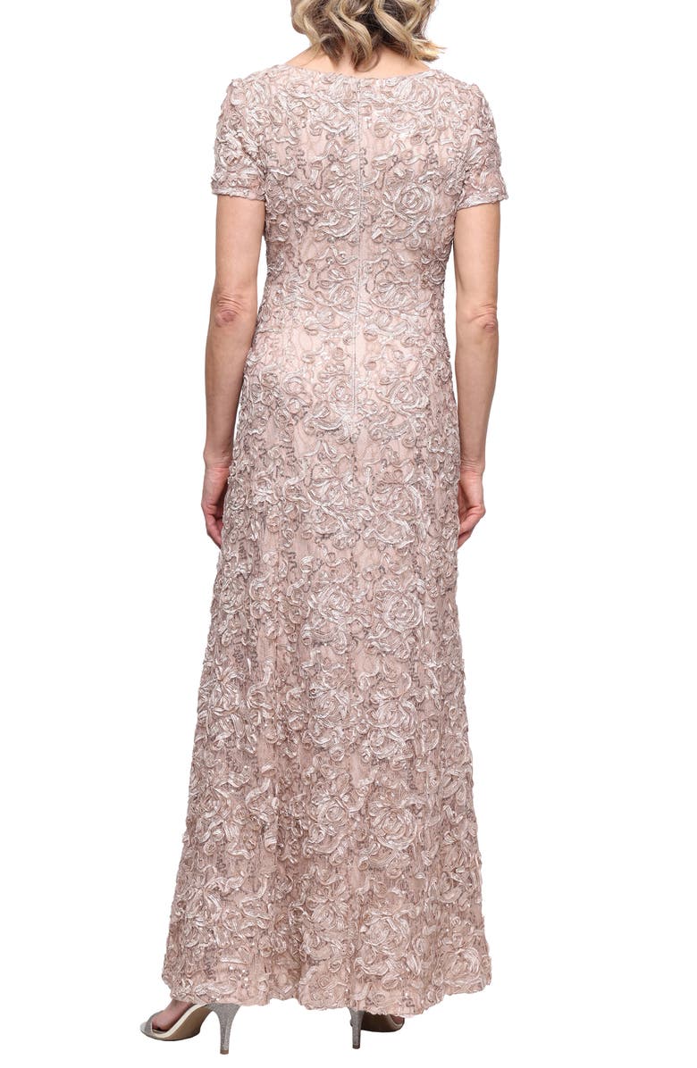 Alex Evenings Sequin Soutache Short Sleeve A-Line Gown, Alternate, color, Champagne