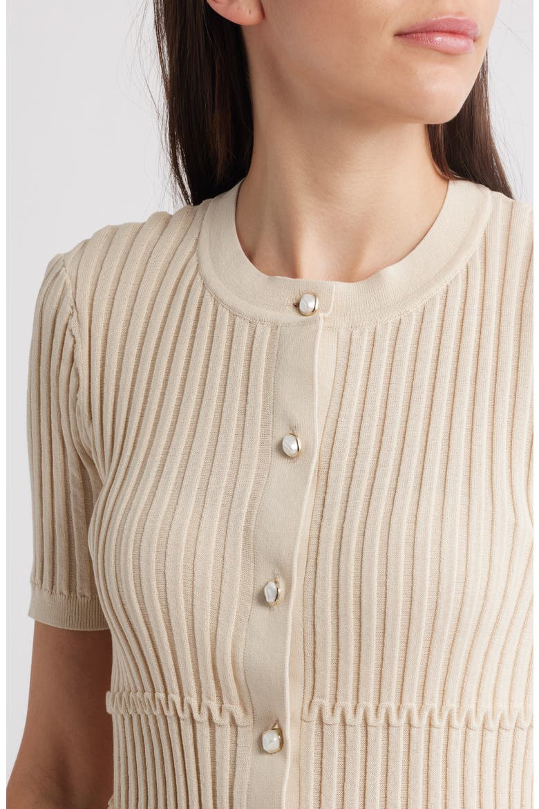 Stacey Rib Short Sleeve Cotton Blend Cardigan, Alternate, color, OATMEAL