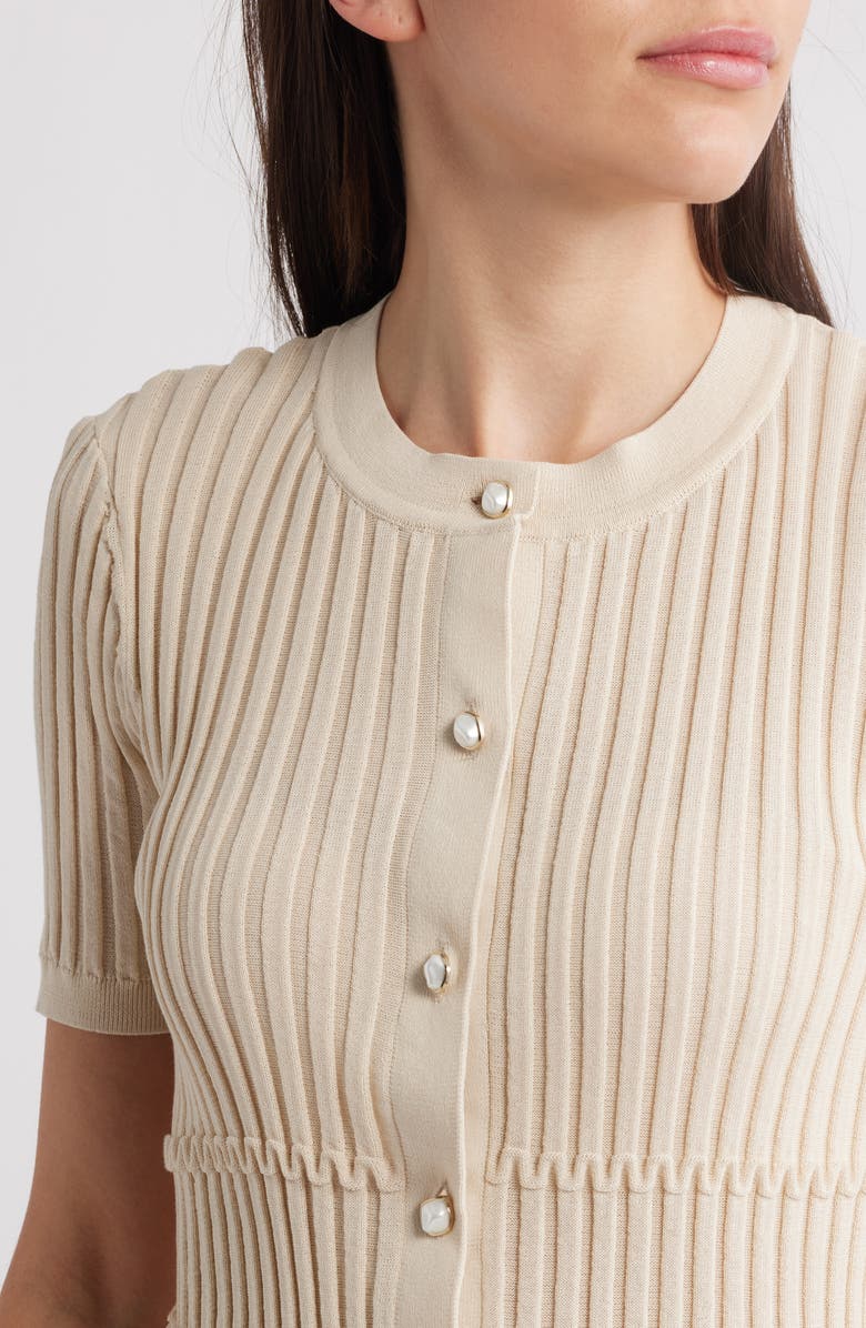 rag & bone Stacey Rib Short Sleeve Cotton Blend Cardigan, Alternate, color, Oatmeal