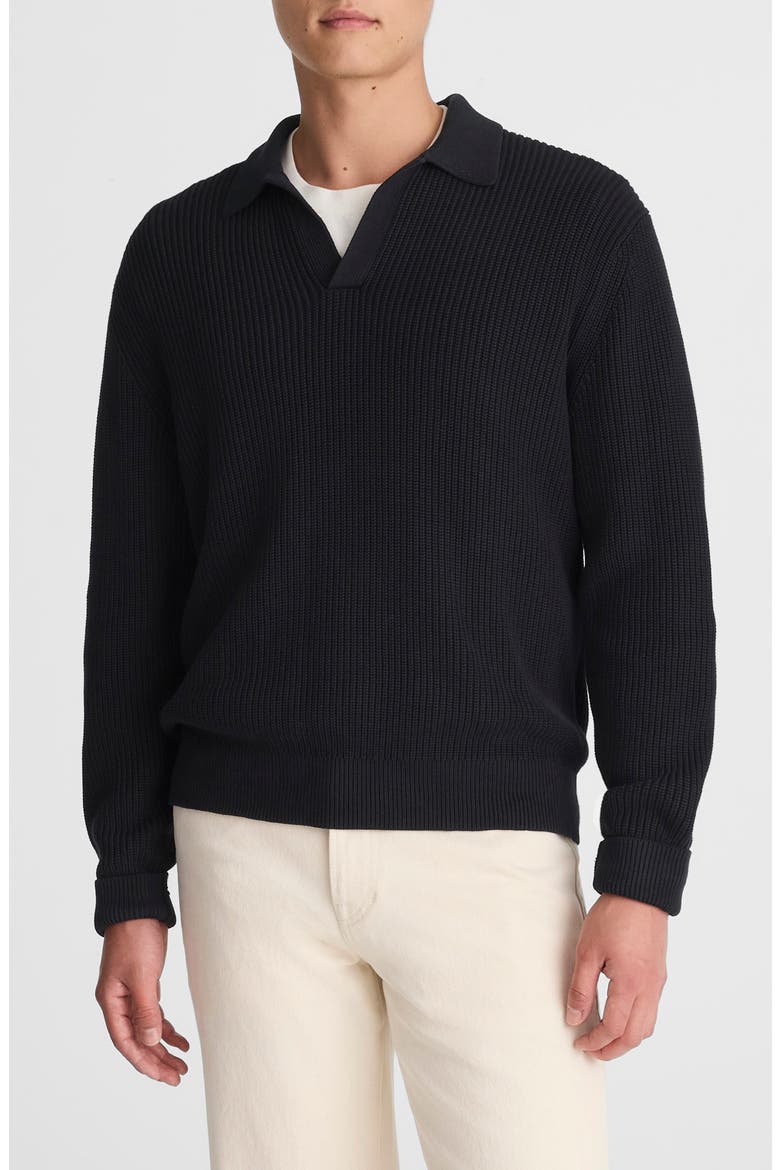 Cotton Shaker Stitch Johnny Collar Polo Sweater, Main, color, WASHED BLACK