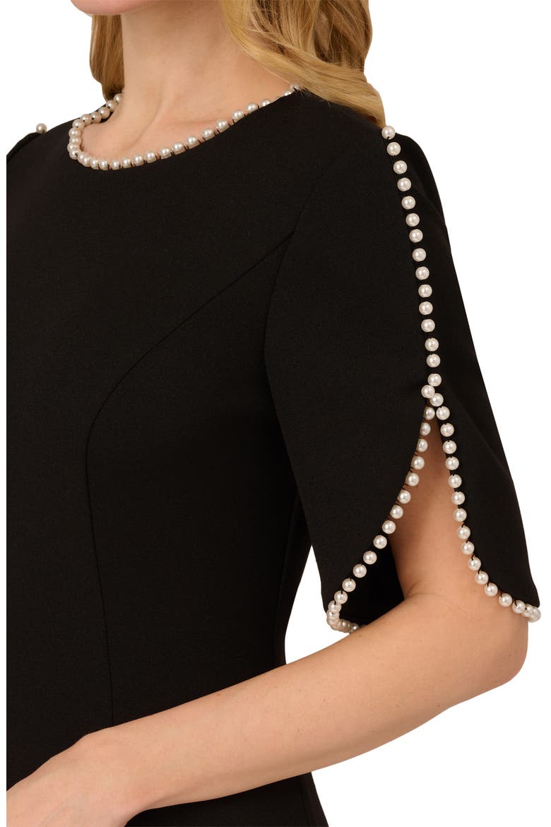 Imitation Pearl Detail Crepe Sheath Dress, Alternate, color, BLACK