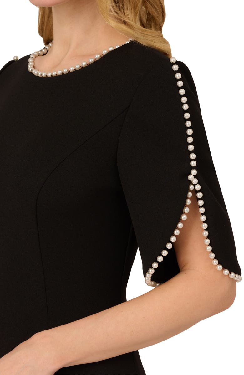 Adrianna Papell Imitation Pearl Detail Crepe Sheath Dress, Alternate, color, Black