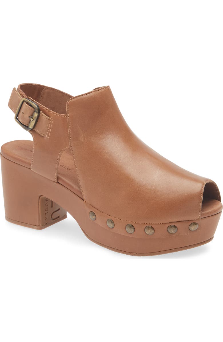 Chocolat Blu Galla Slingback Peep Toe Platform Clog, Main, color, Tobacco Leather