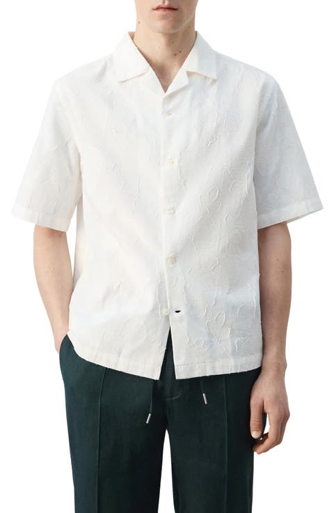 Floral Jacquard Cotton & Linen Camp Shirt