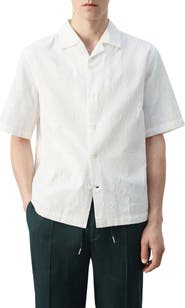 MANGO Floral Jacquard Cotton & Linen Camp Shirt