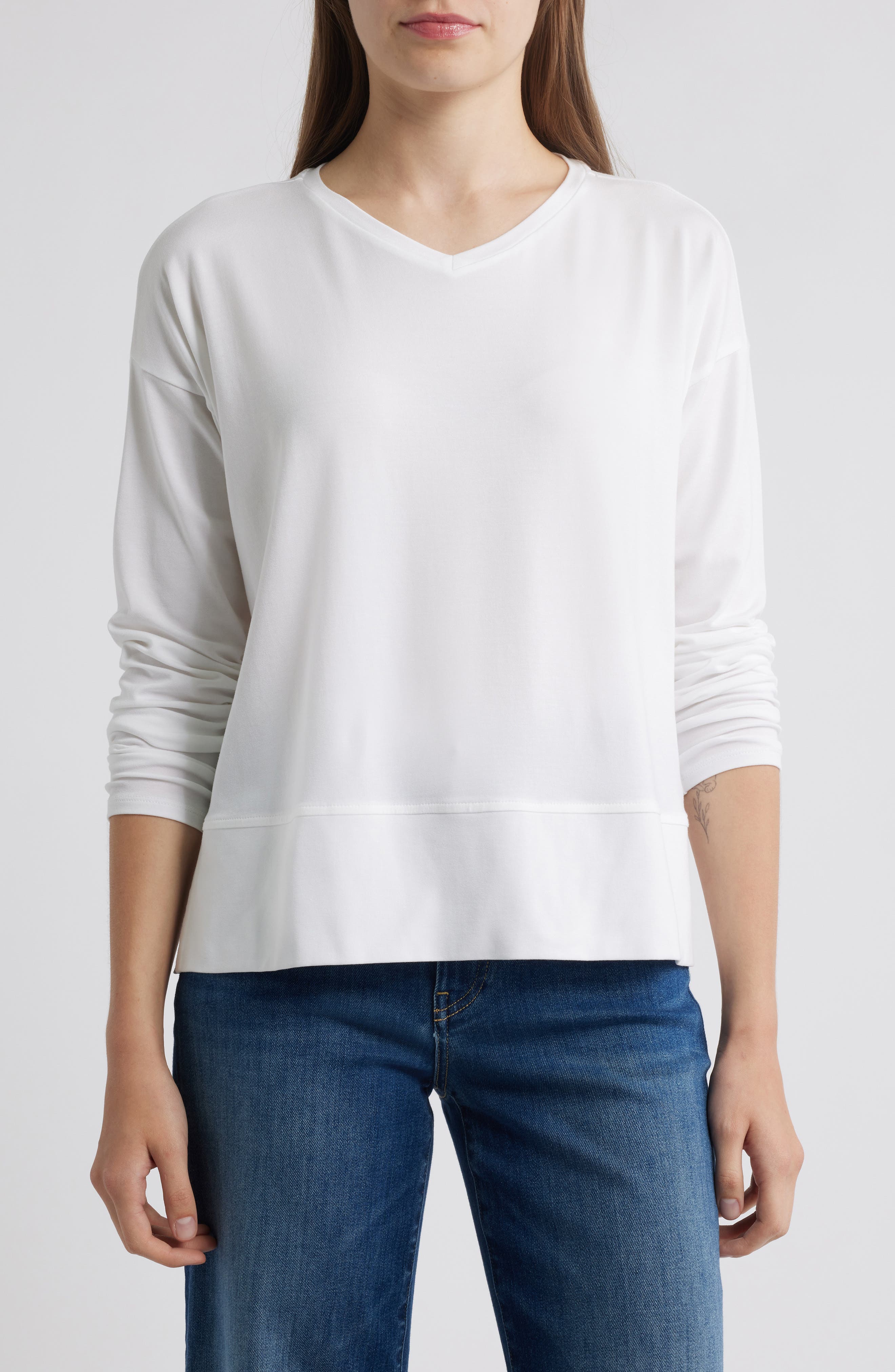 Eileen Fisher V-Neck Long Sleeve Box T-Shirt