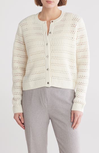 CALVIN KLEIN CALVIN KLEIN BUTTON FRONT OPEN CROCHET CARDIGAN 