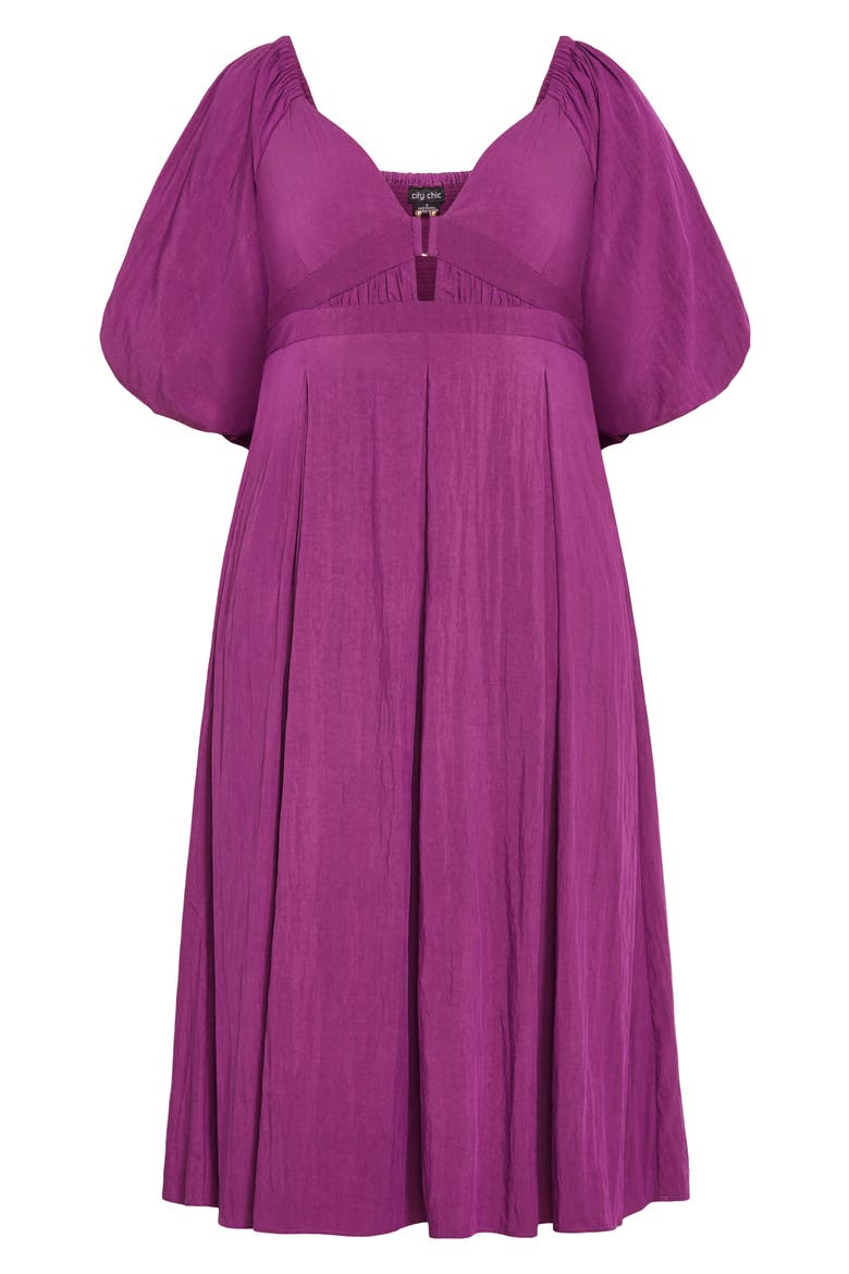 Shae Keyhole Detail Balloon Sleeve Midi Dress, Alternate, color, MAGENTA