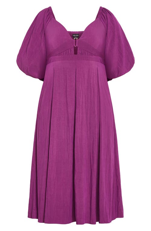 City Chic Shae Keyhole Detail Balloon Sleeve Midi Dress In Purple
