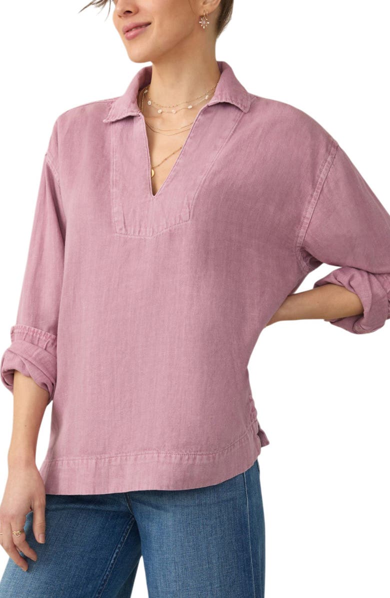Faherty Sail Away Organic Cotton & Linen Denim Top, Main, color, Weathered Orchid