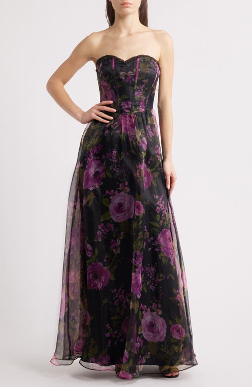 LULUS LULUS HADLEY FLORAL PRINT STRAPLESS GOWN