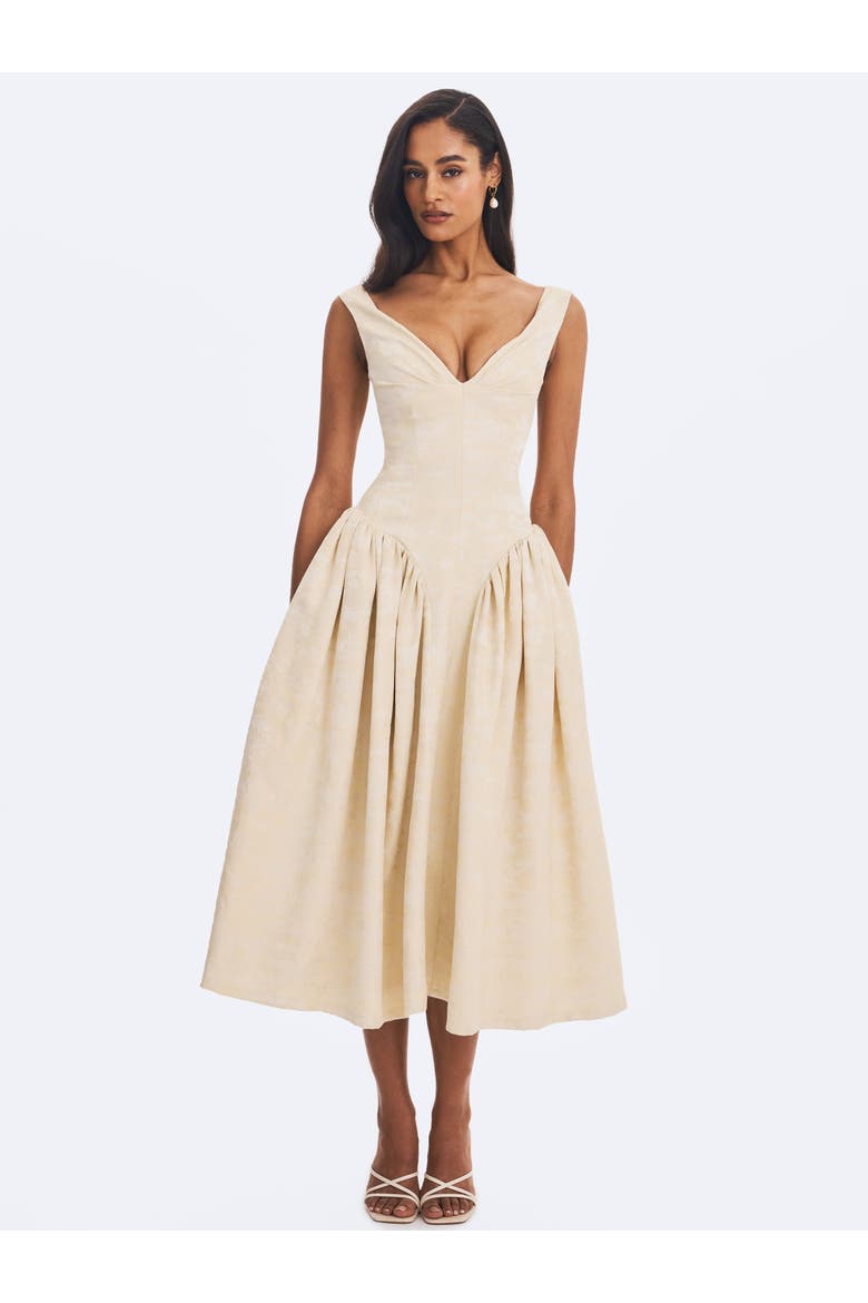 Chelsea Ruched Bust Sweetheart Midi Dress, Alternate, color, Ivory