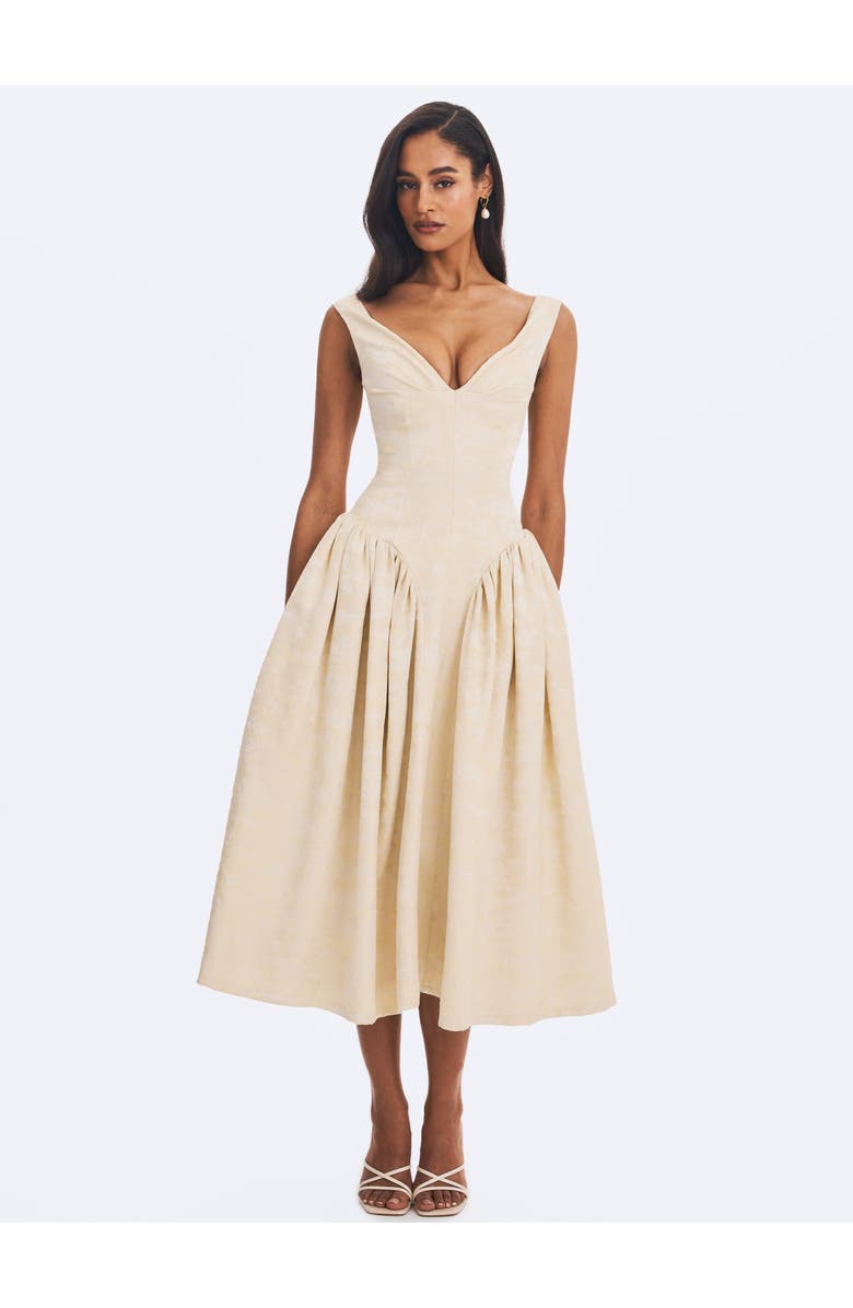 Miss Circle Chelsea Ruched Bust Sweetheart Midi Dress, Alternate, color, Ivory