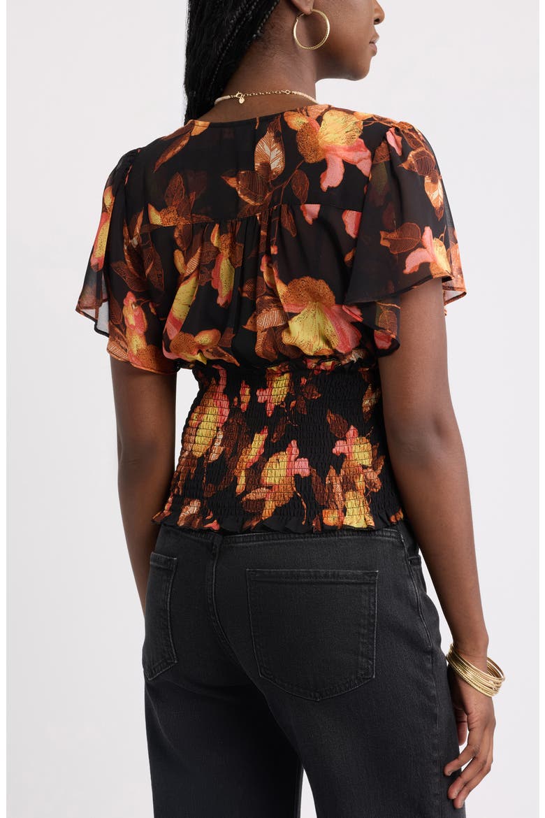 Floral Chiffon Ruffle Top, Alternate, color, BLACK- PINK BOLD PETALS