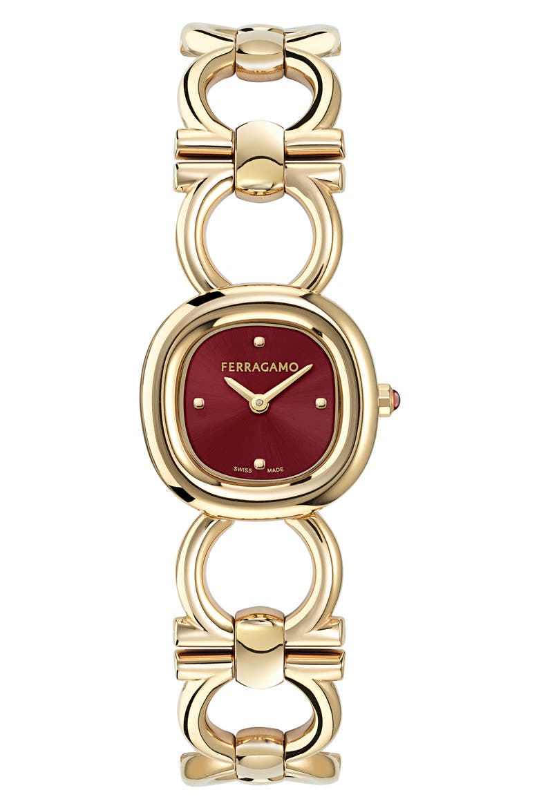 Double Gancini Bracelet Watch, 25mm, Main, color, YELLOW GOLD