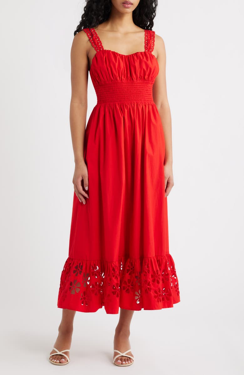 Rails Moira Smocked Back Sleeveless Maxi Dress, Main, color, Scarlet