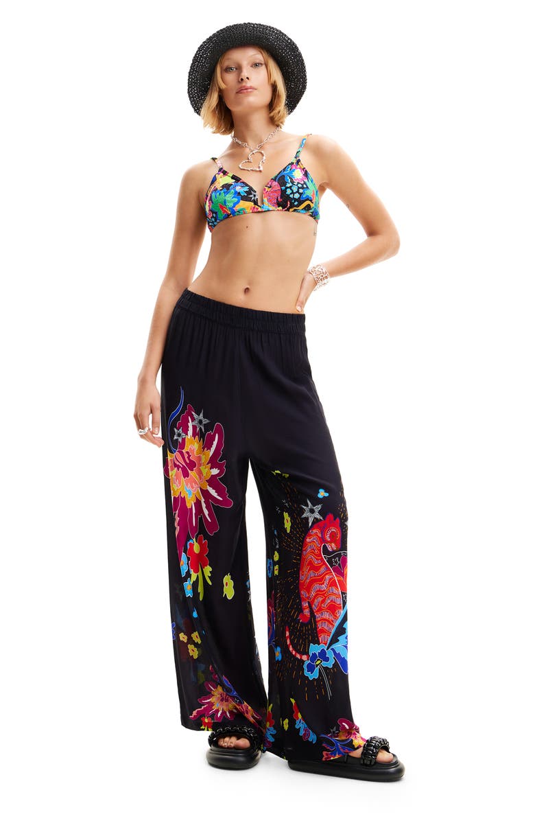 Desigual Jungle Design Palazzo Trousers, Alternate, color,